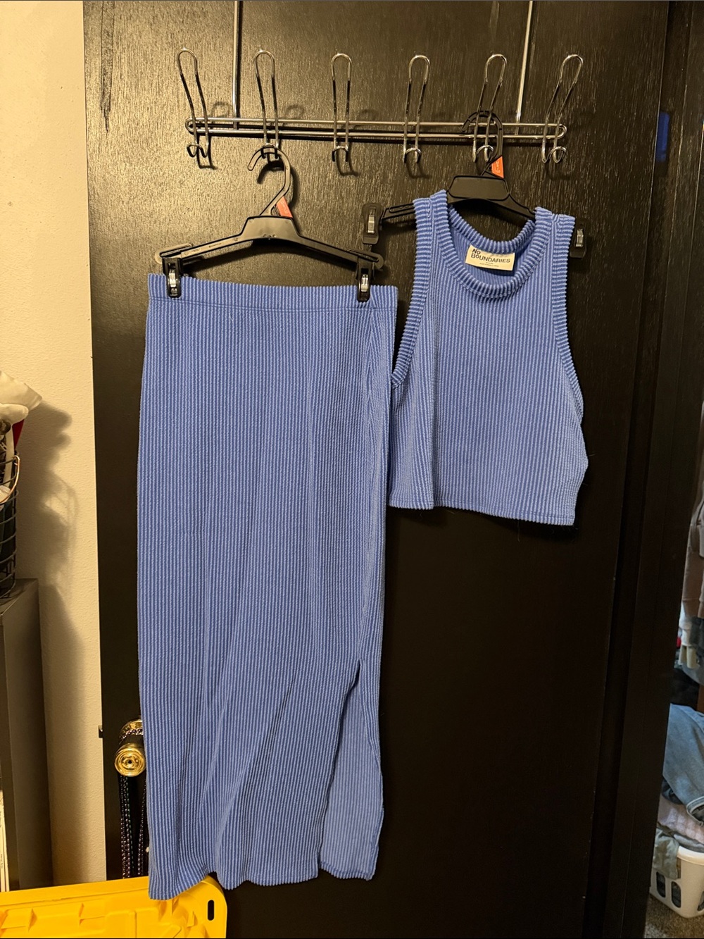 No Boundaries Blue Ribbed Midi Skirt and Crop Tank Set